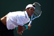 KEY BISCAYNE, FL - MARCH 27:  Somdev Devvarman of India serves against David Ferrer of Spain during the Sony Ericsson Open at Crandon Park Tennis Center on March 27, 2011 in Key Biscayne, Florida.  (Photo by Clive Brunskill/Getty Images)